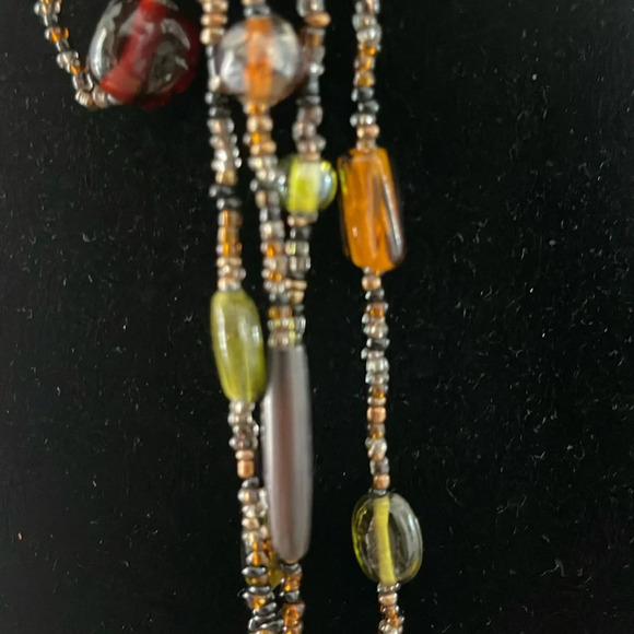 Beaded long necklace glass brown green tan  boho casual - Picture 9 of 10